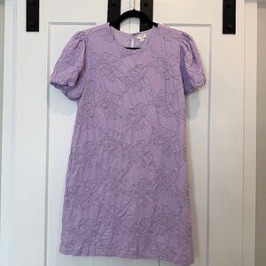 J.Crew Factory Women's 14 Lilac Eyelet Embroidered Cotton Puff Sleeve Mini Dress